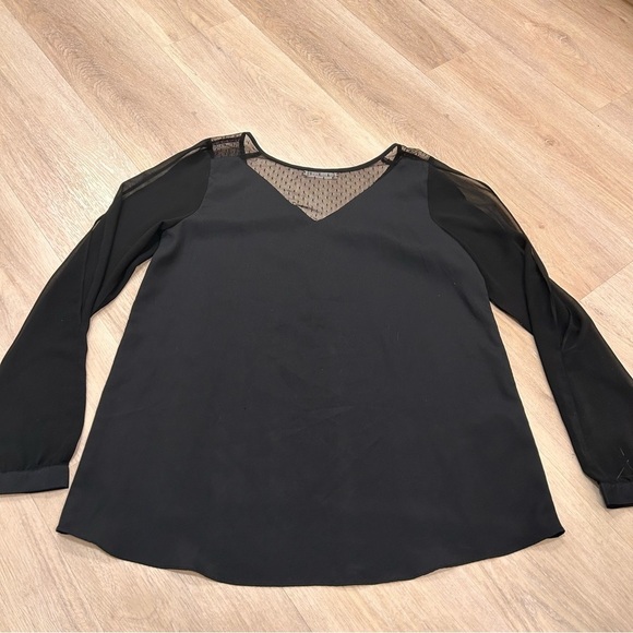 Gental Fawn black v neck blouse with slit sheer arms - Picture 9 of 9